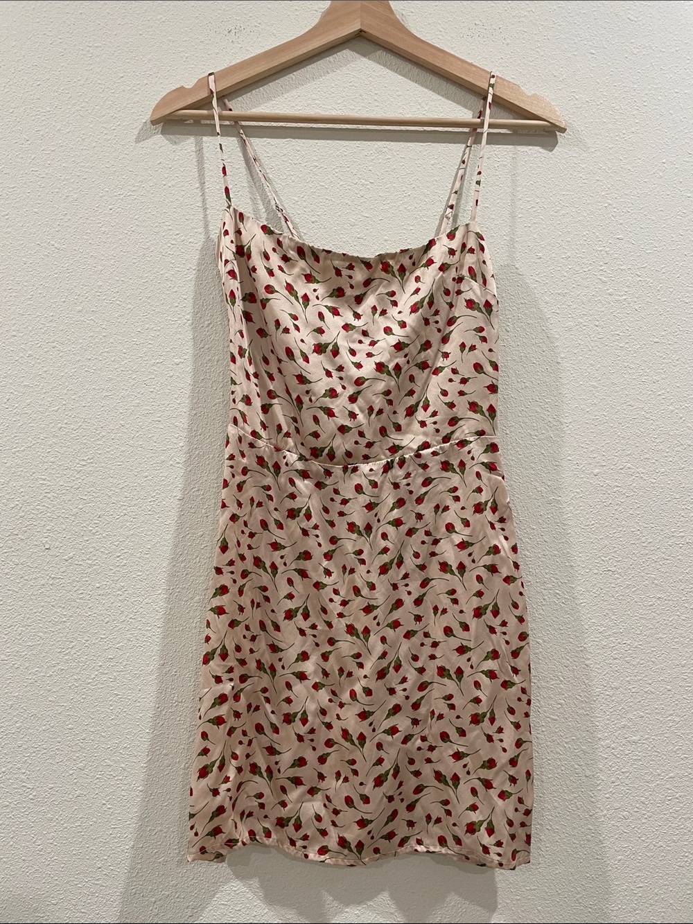 Reformation 100% Silk Tan Rose Pattern Mini Dress Size 2 Floral Feminine Fall